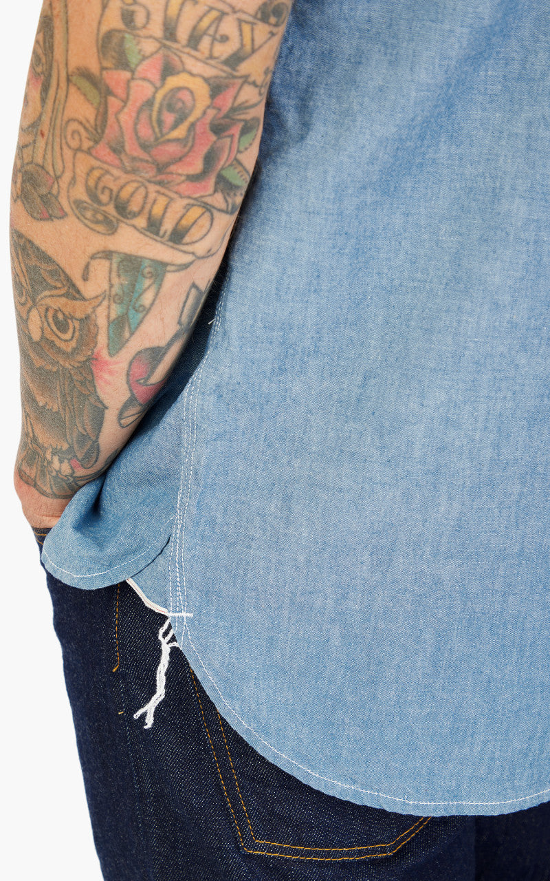 Beams Plus Short Sleeve Work Shirt Selvedge Chambray Sax