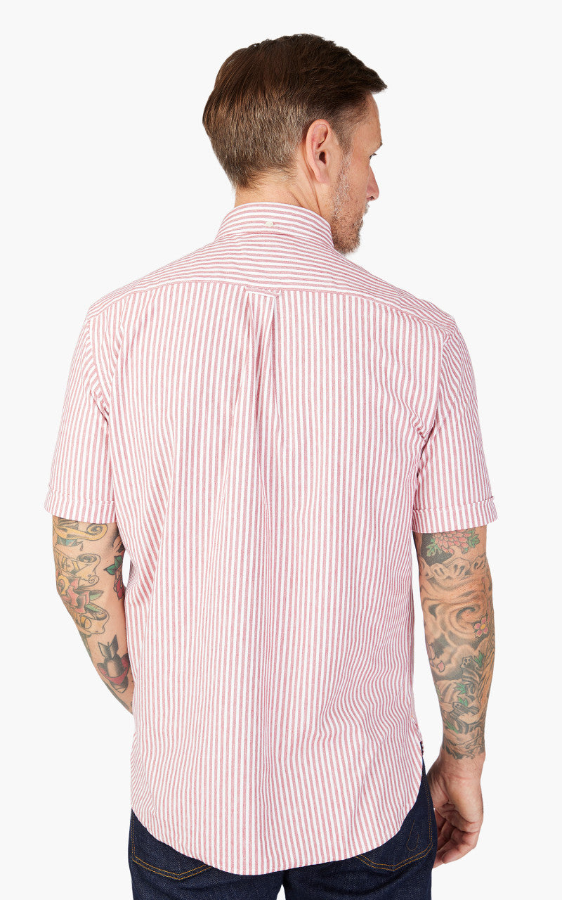 Beams Plus Knitted Oxford Striped Button Down Shirt Red