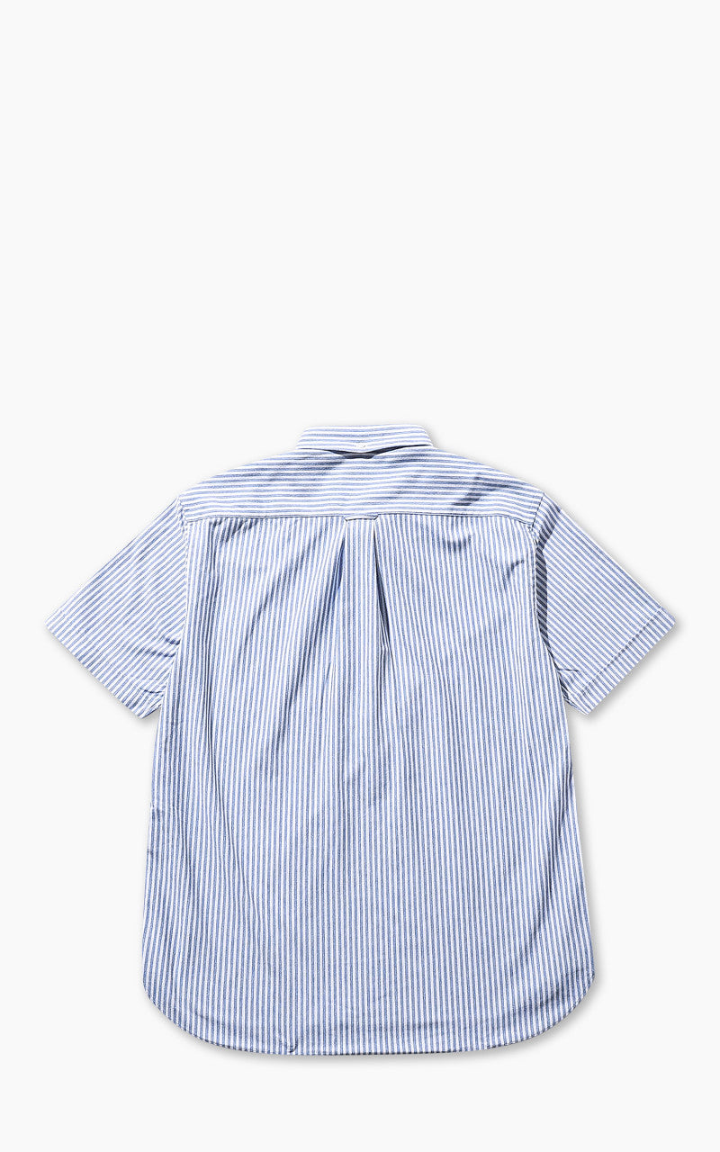 Beams Plus Knitted Oxford Striped Button Down Shirt Blue