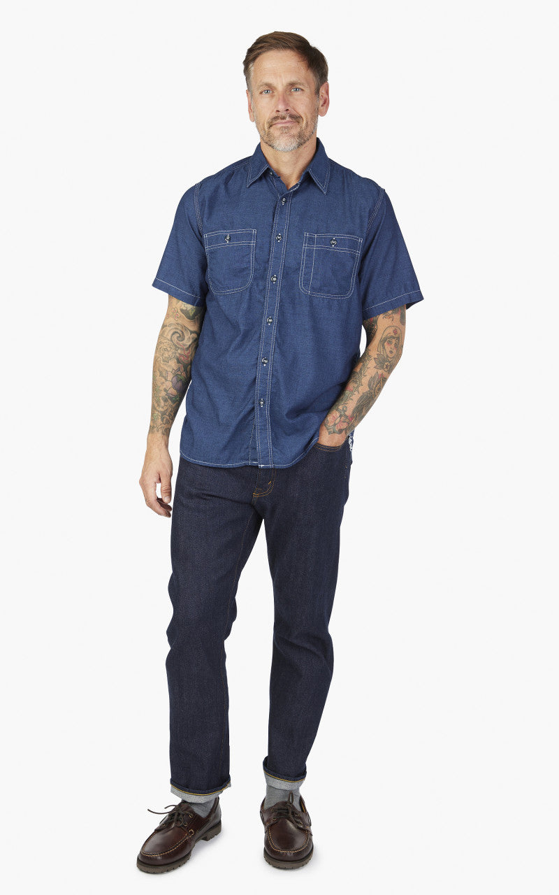 Beams Plus Short Sleeve Work Shirt Chambray Indigo