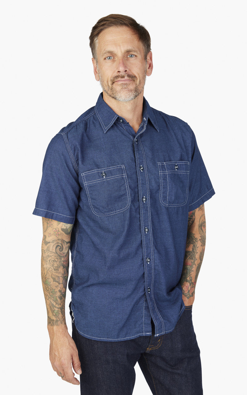 Beams Plus Short Sleeve Work Shirt Chambray Indigo