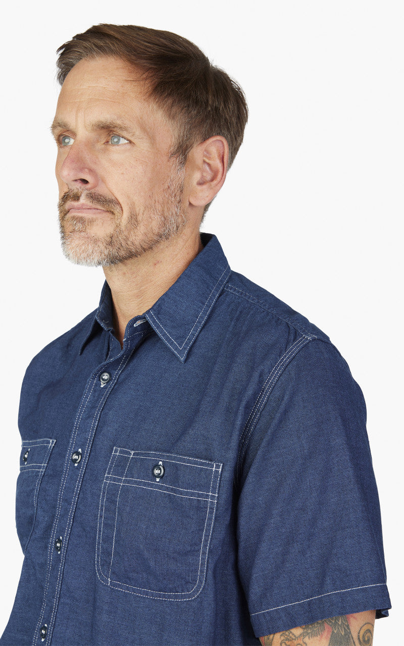 Beams Plus Short Sleeve Work Shirt Chambray Indigo