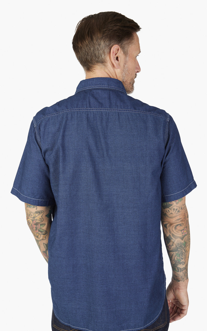 Beams Plus Short Sleeve Work Shirt Chambray Indigo