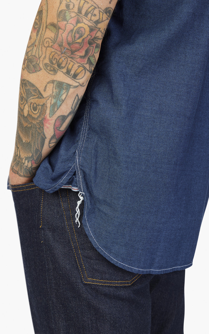 Beams Plus Short Sleeve Work Shirt Chambray Indigo
