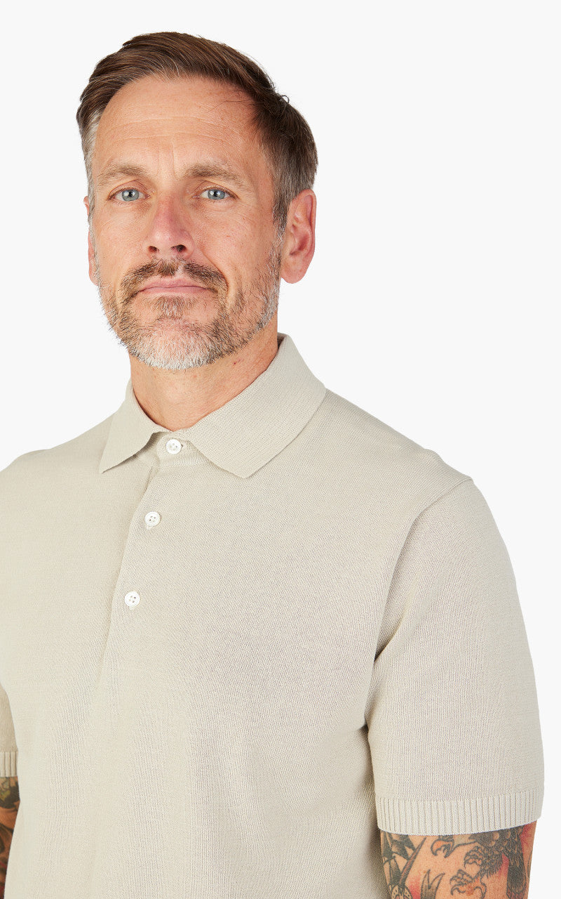Beams Plus Cotton Knit Solid Polo Shirt Sand