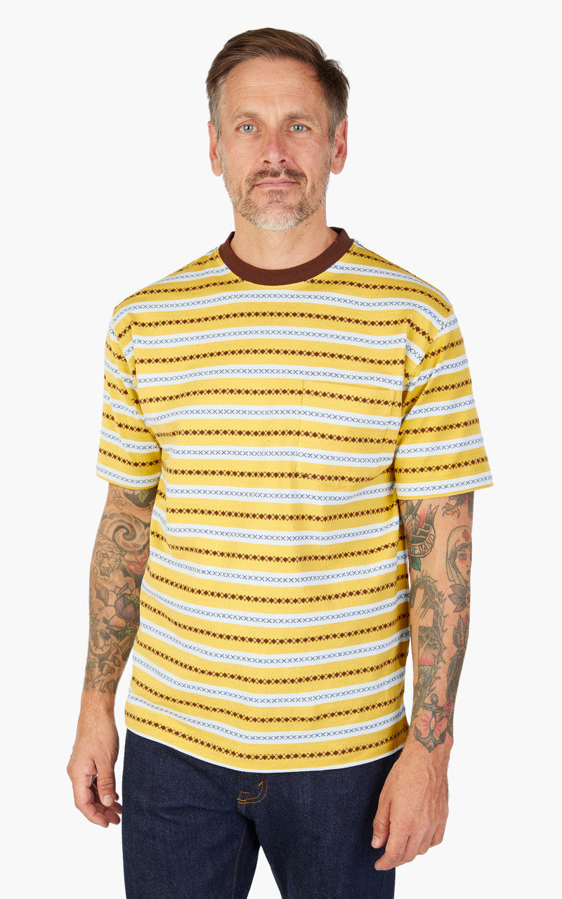 Beams Plus Jacquard Stripe Pocket T-Shirt Yellow