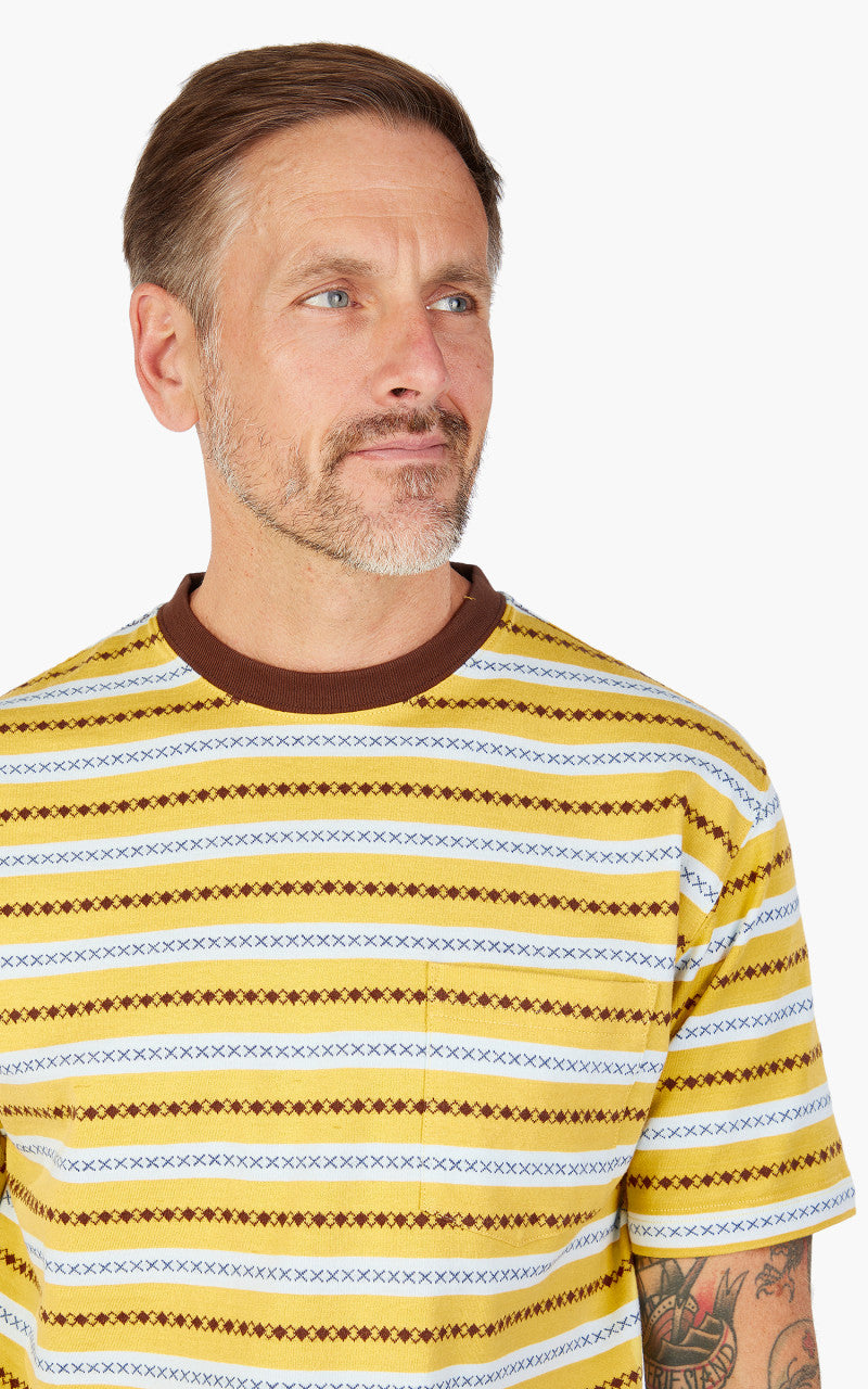 Beams Plus Jacquard Stripe Pocket T-Shirt Yellow
