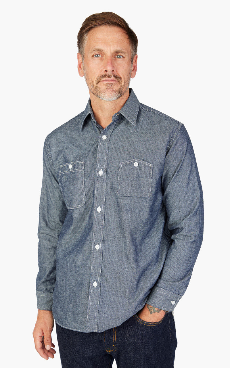 Beams Plus Work Shirt Indigo Herringbone