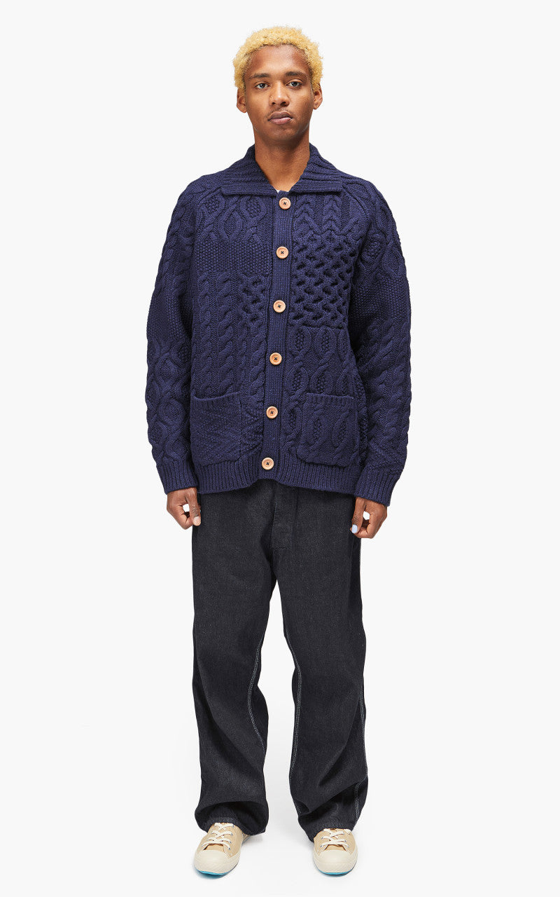 Beams Plus Cardigan Alan Patchwork Navy