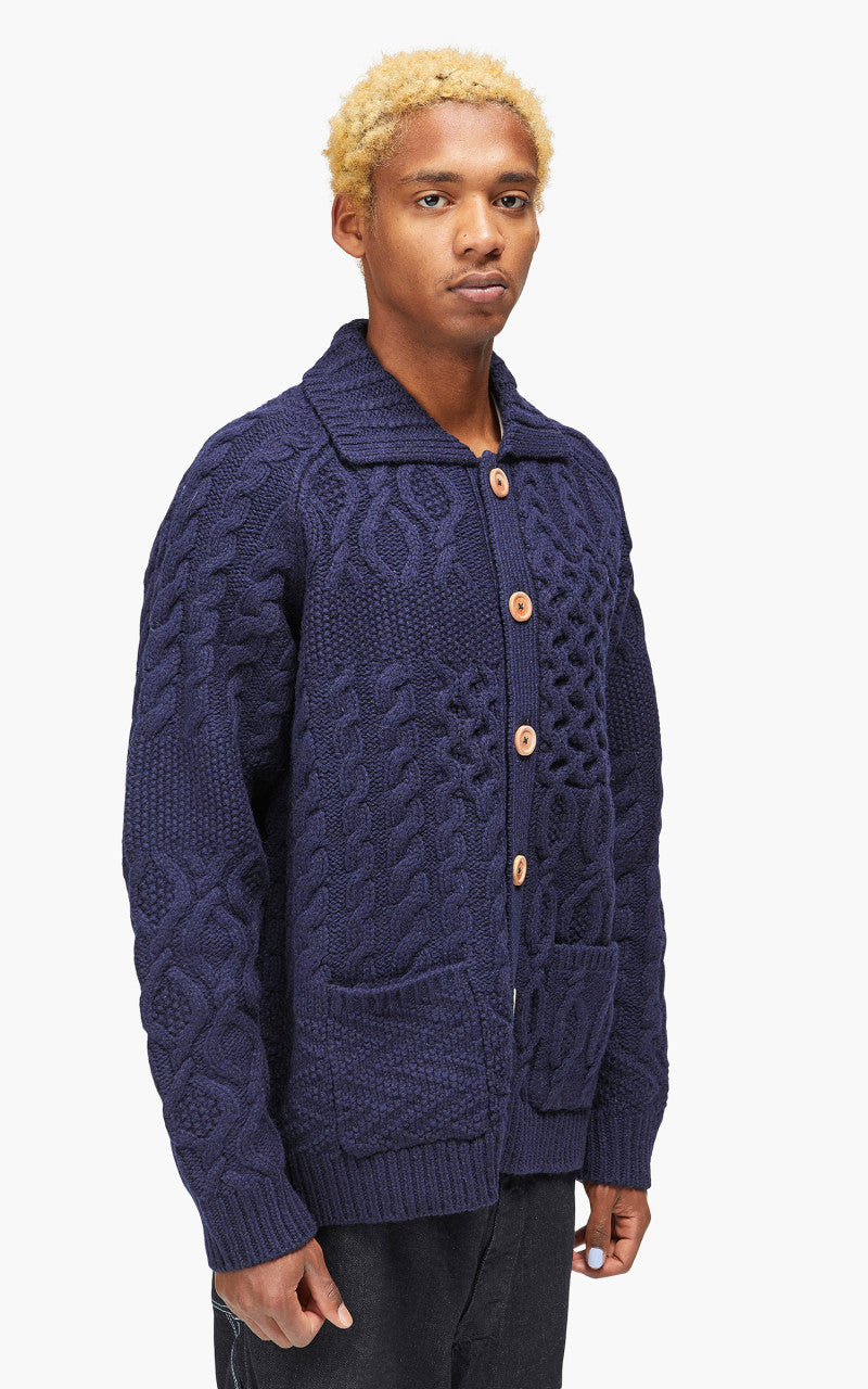 Beams Plus Cardigan Alan Patchwork Navy