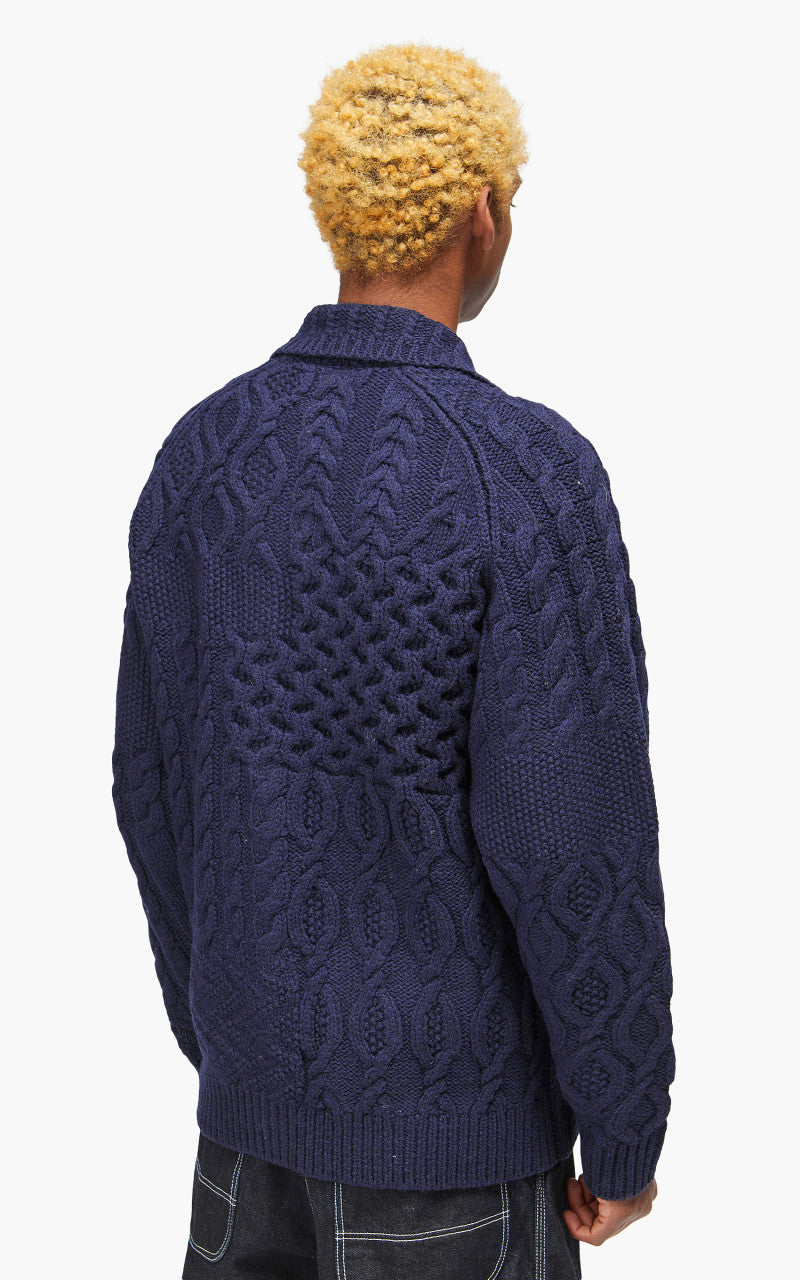 Beams Plus Cardigan Alan Patchwork Navy