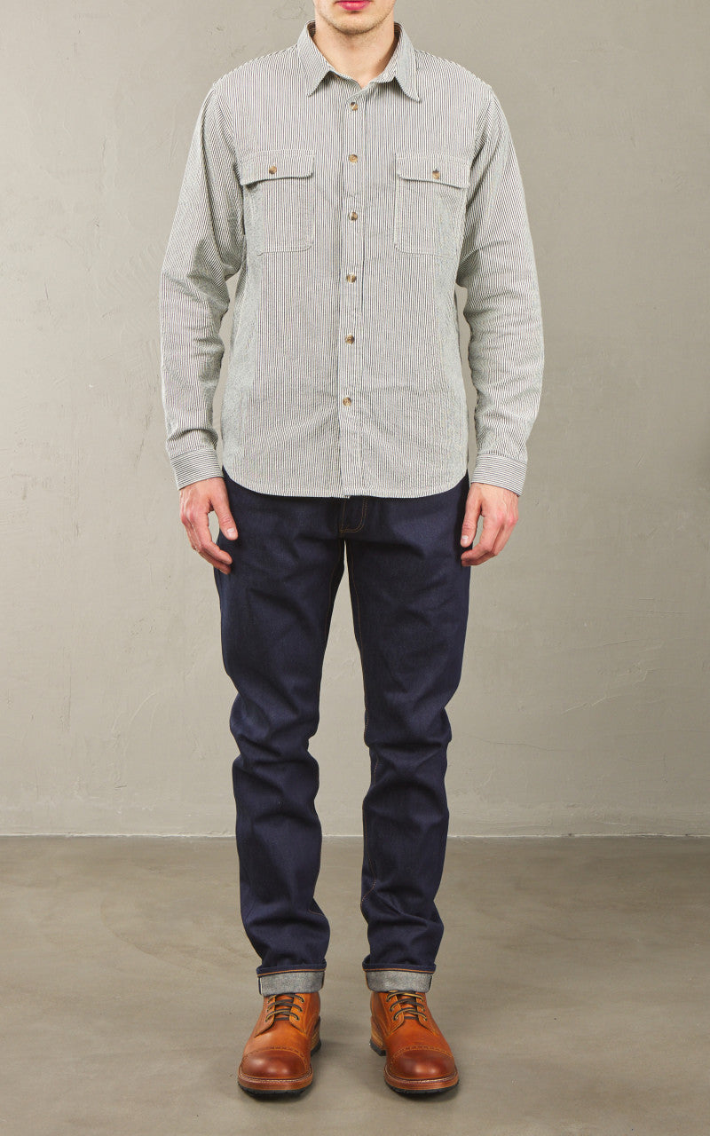 Benzak BWS-01 Work Shirt 6.5oz Blue & White Cord Stripe