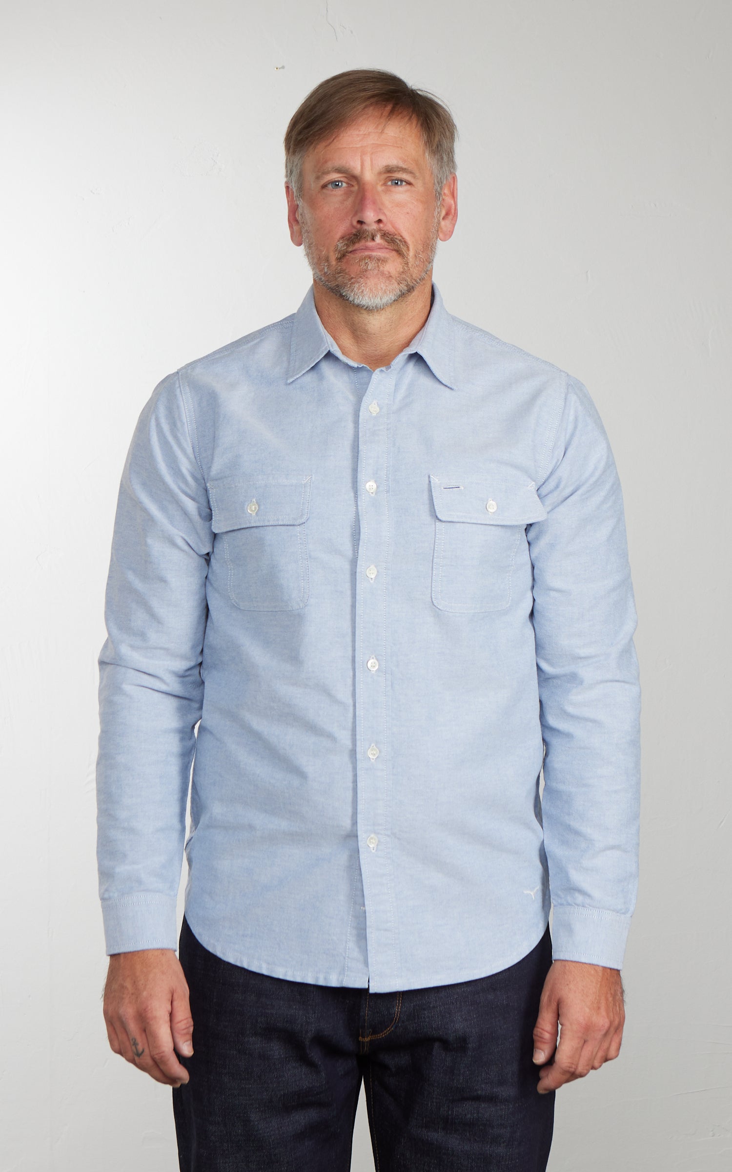 Benzak BWS-06 Worker Shirt Oxford Navy & White 6oz