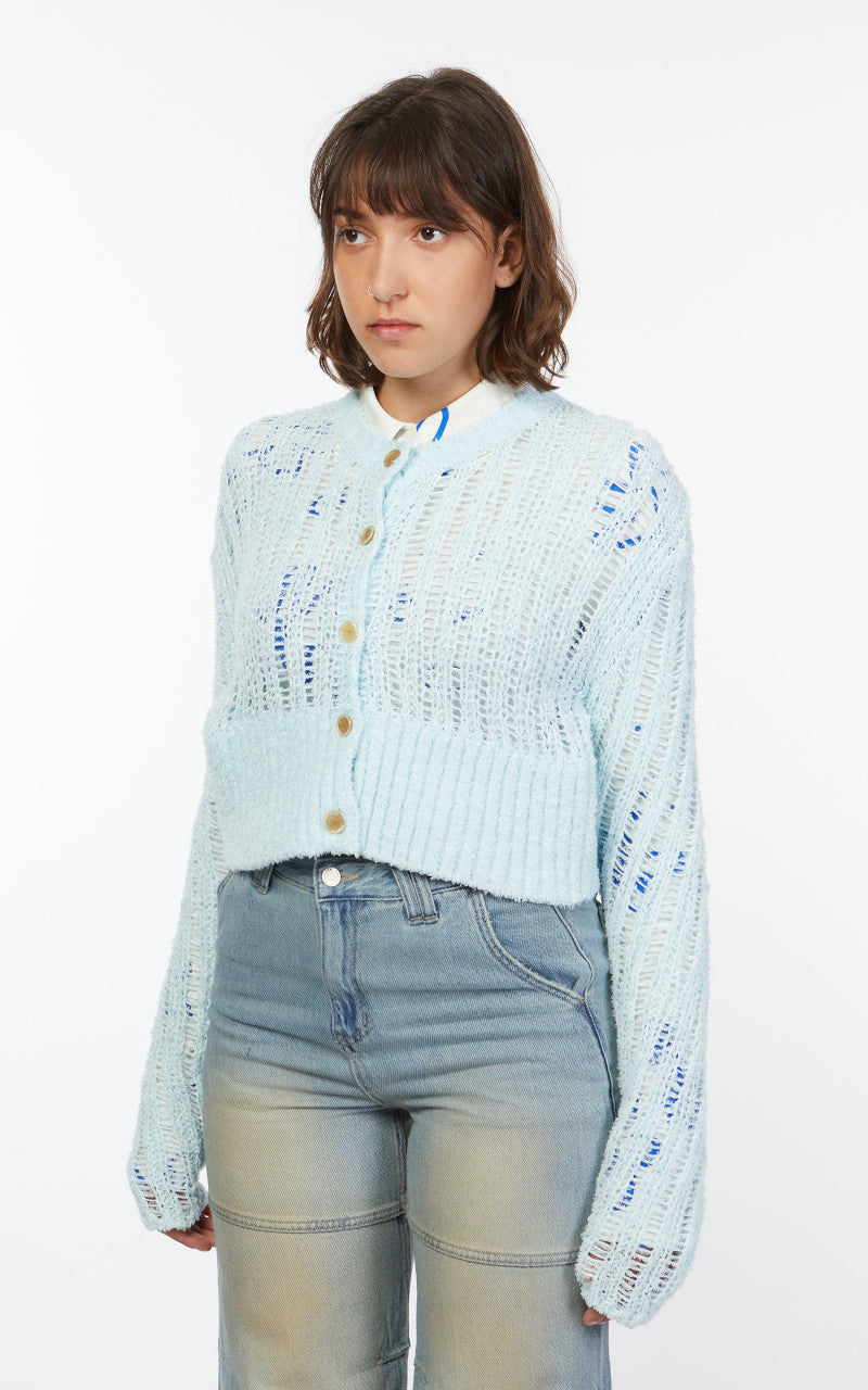 TheOpen Product Block Hem Open Knit Cardigan Sky Blue