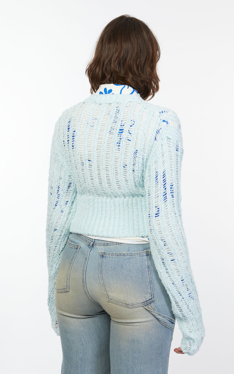 TheOpen Product Block Hem Open Knit Cardigan Sky Blue
