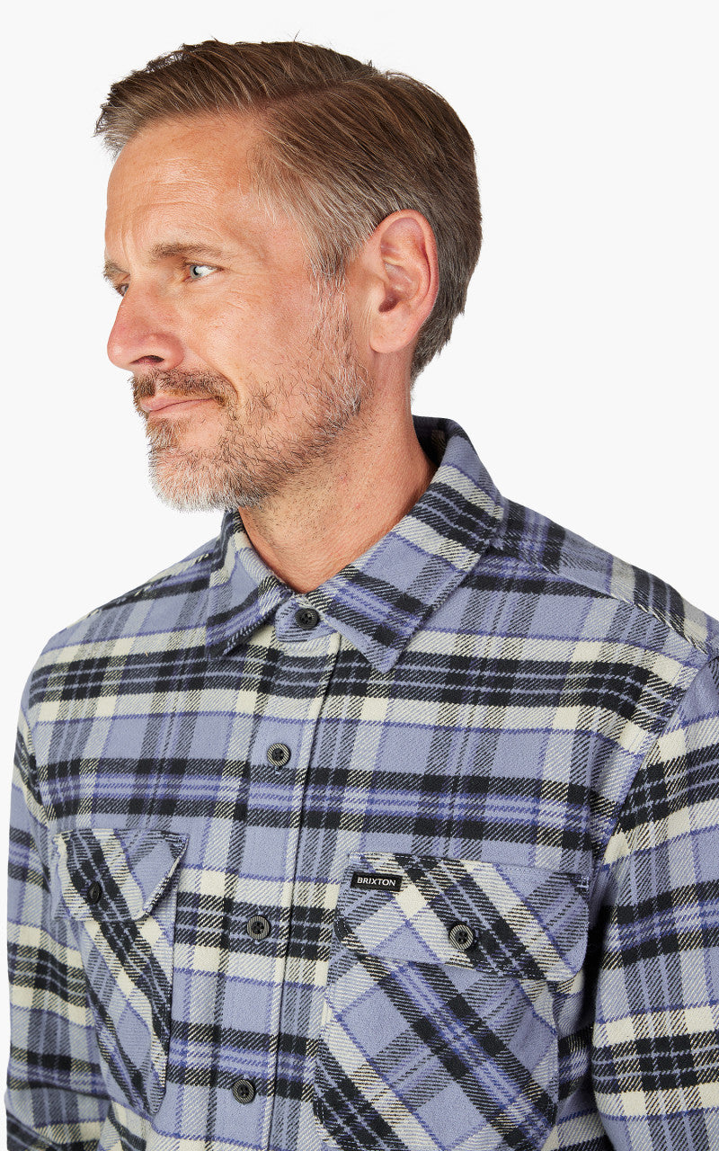 Brixton Bowery Heavy Weight L/S Flannel Flint Blue/Black/Mineral Grey