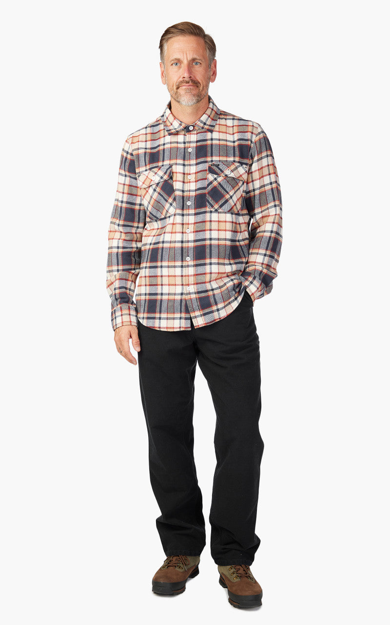 Brixton Bowery L/S Flannel Washed Navy/Barn Red/Off White