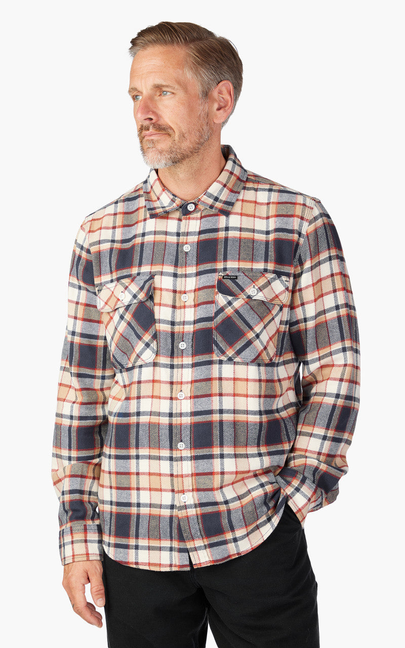 Brixton Bowery L/S Flannel Washed Navy/Barn Red/Off White