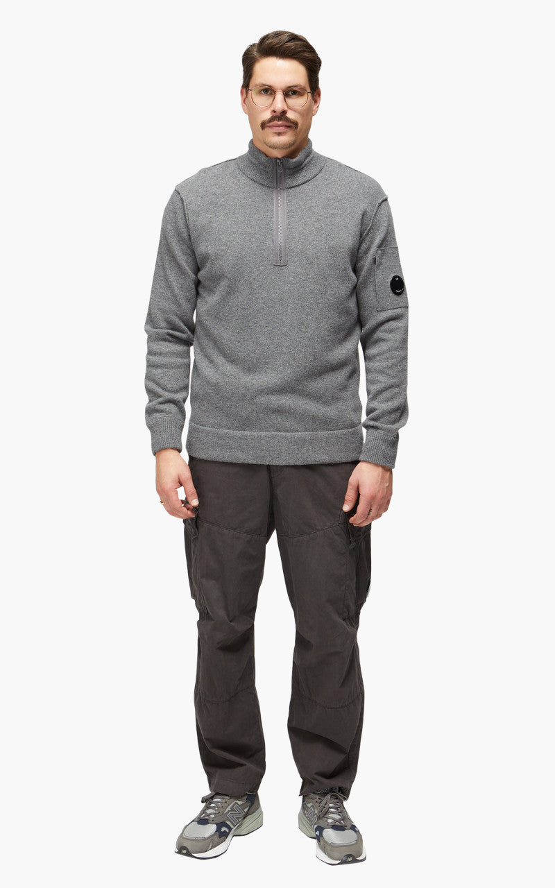 C.P. Company Knitwear Polo Collar Lambswool Tarmac Grey
