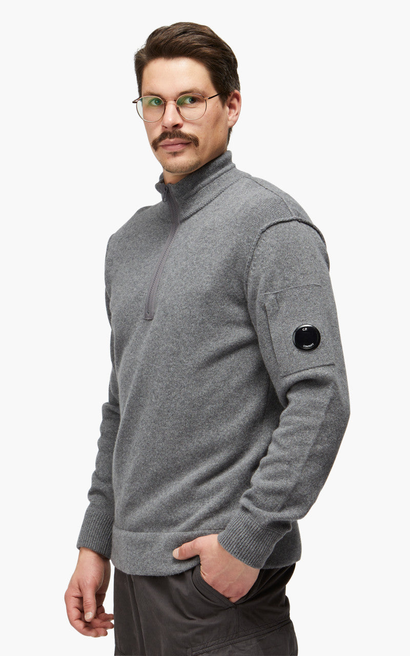 C.P. Company Knitwear Polo Collar Lambswool Tarmac Grey
