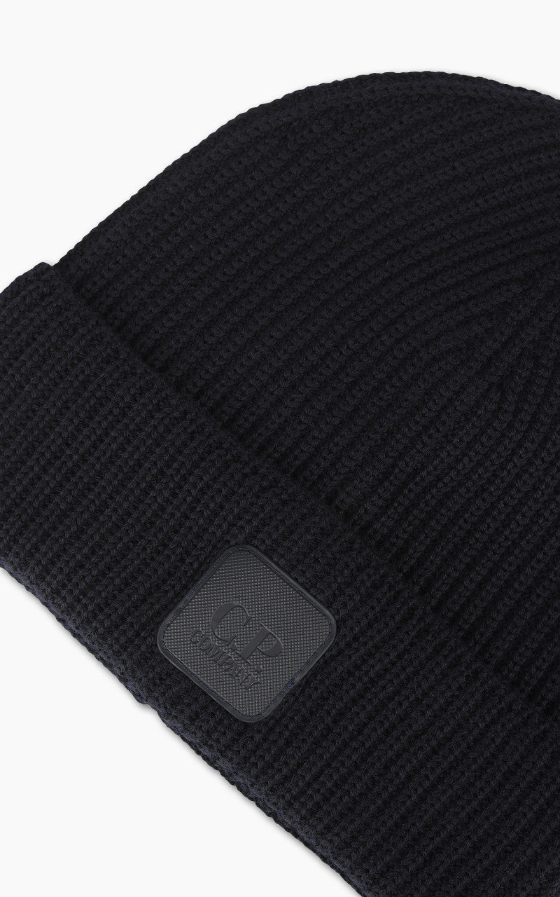 C.P. Company Metropolis Series Extrafine Merino Wool Logo Beanie Total Eclipse