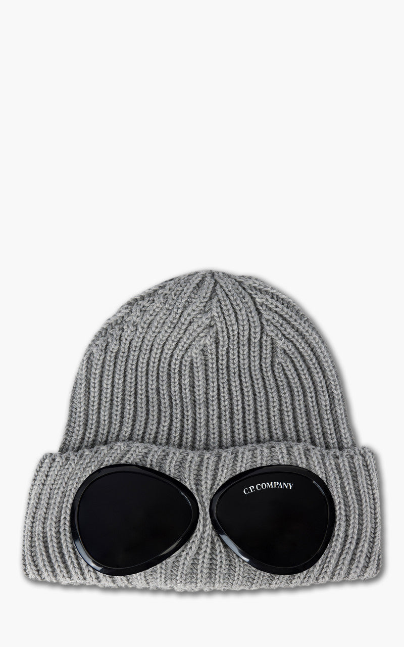 C.P. Company Extra Fine Merino Wool Goggle Beanie Grey Melange