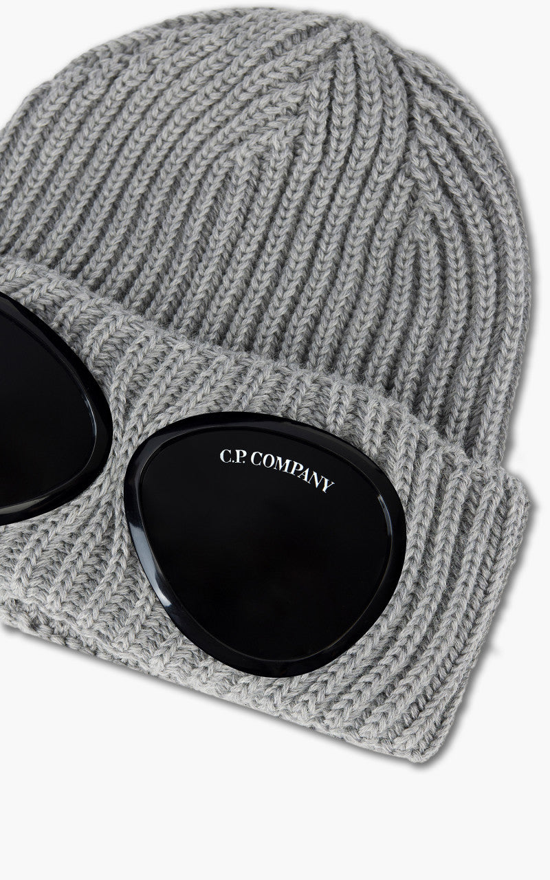 C.P. Company Extra Fine Merino Wool Goggle Beanie Grey Melange