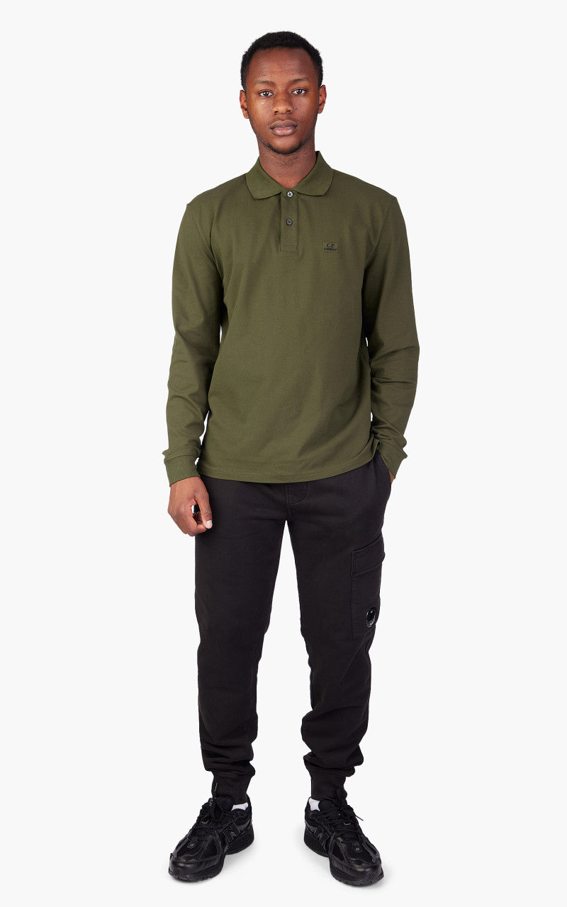 C.P. Company Stretch Piquet Long Sleeved Polo Shirt Ivy Green