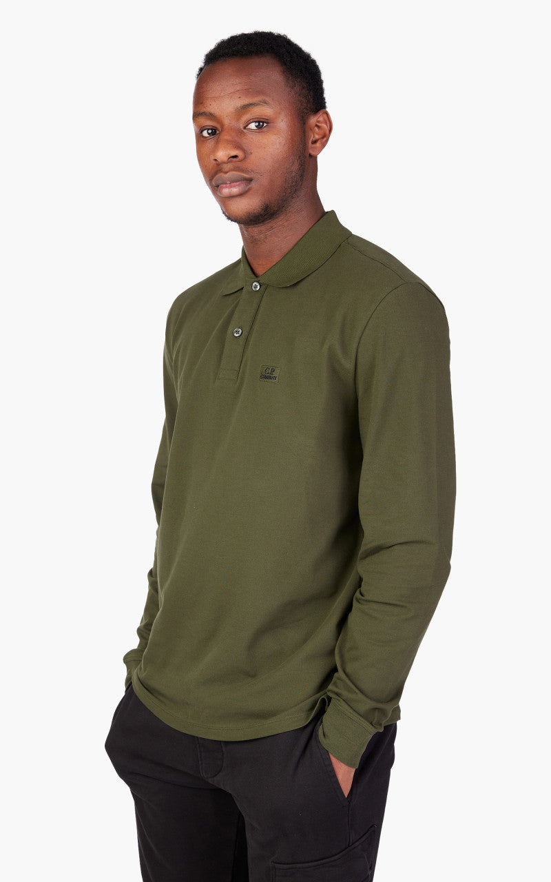 C.P. Company Stretch Piquet Long Sleeved Polo Shirt Ivy Green