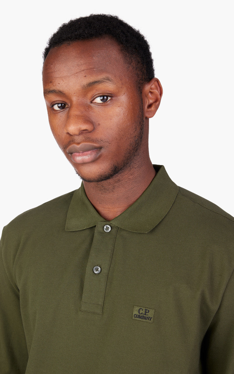 C.P. Company Stretch Piquet Long Sleeved Polo Shirt Ivy Green