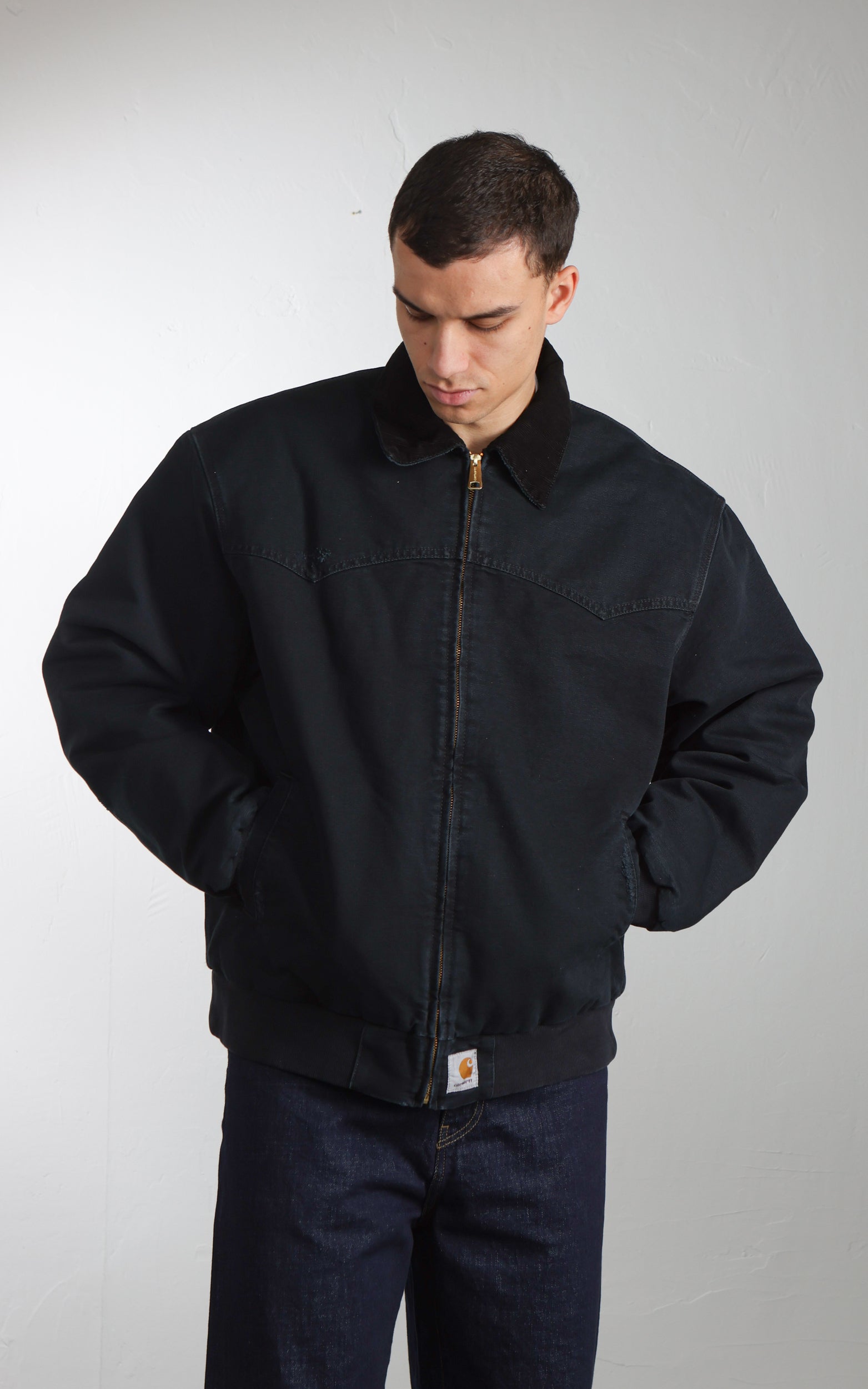 XHARATHORN ブラックメタル　BLACKL Carhartt WIP OG Santa Fe Jacket Dearborn Canvas Grind Washed Black/Bla