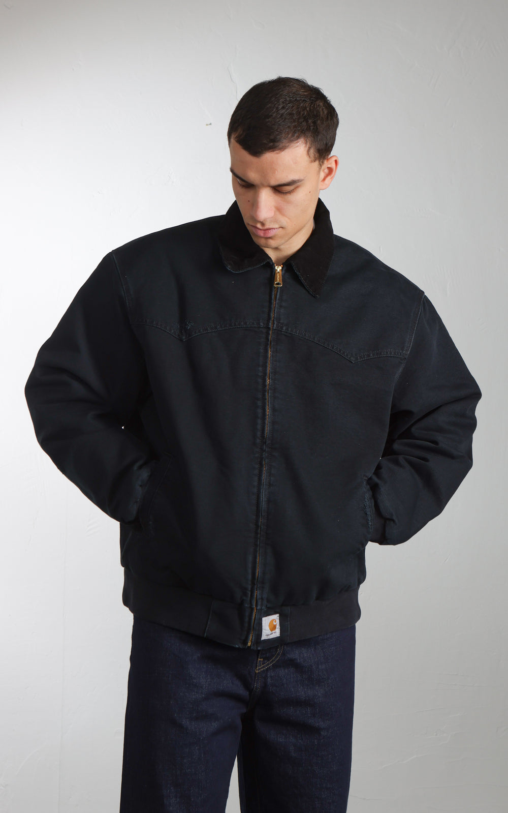 Carhartt WIP OG Santa Fe Jacket Dearborn Canvas Grind Washed Black/Black