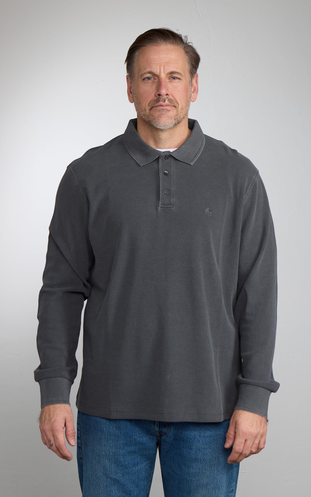 Carhartt WIP L/S Waffle Rugby Shirt Garment Dyed Black