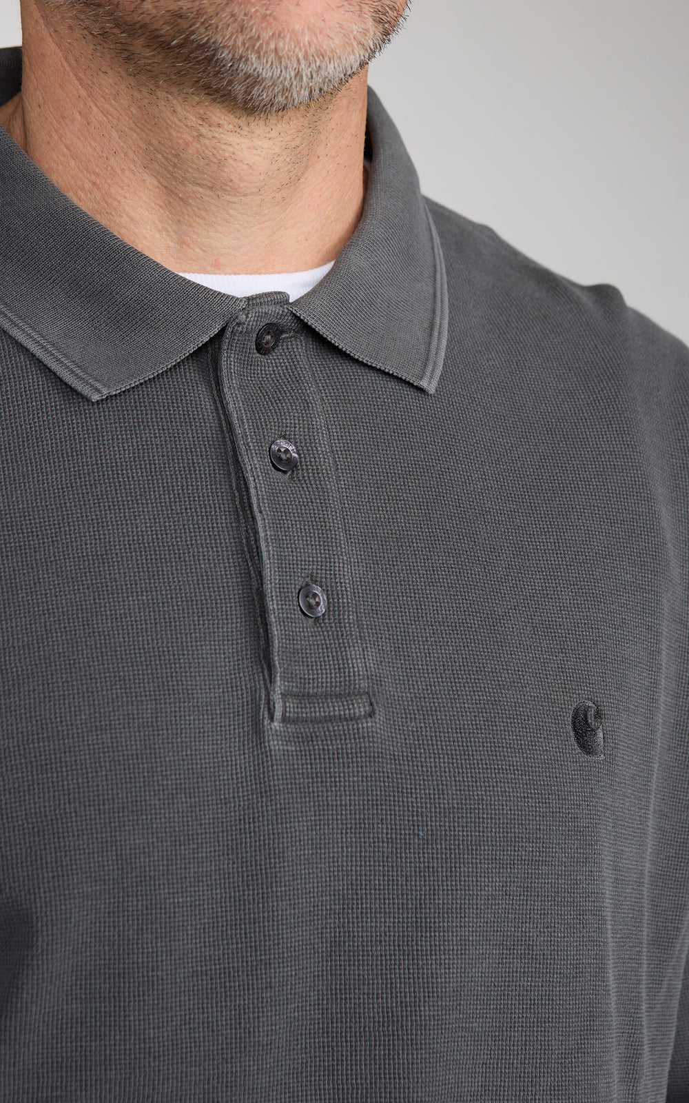 Carhartt WIP L/S Waffle Rugby Shirt Garment Dyed Black