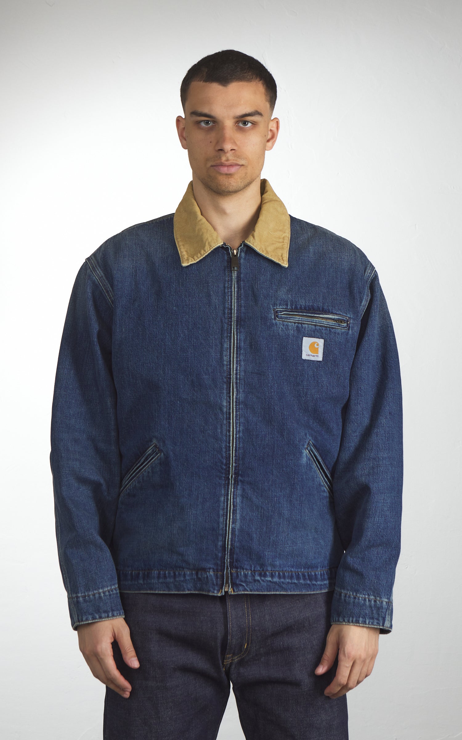 Carhartt WIP OG Detroit Jacket Camano Denim Dark Used Wash Blue/Dusty H Brown