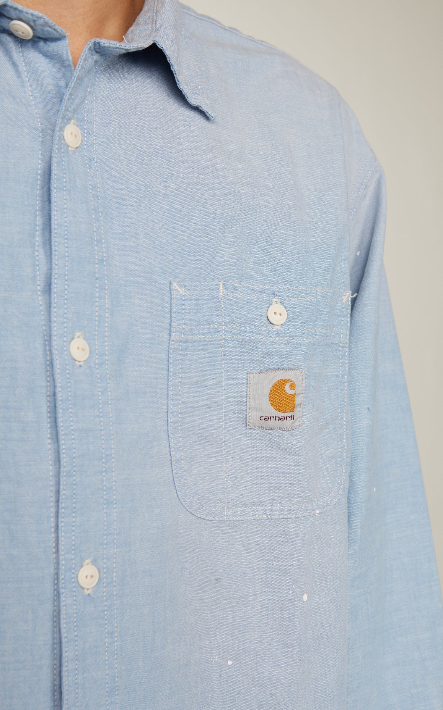 Carhartt WIP L/S Painter Shirt Winston Chambray Worn Used Splatter Blue
