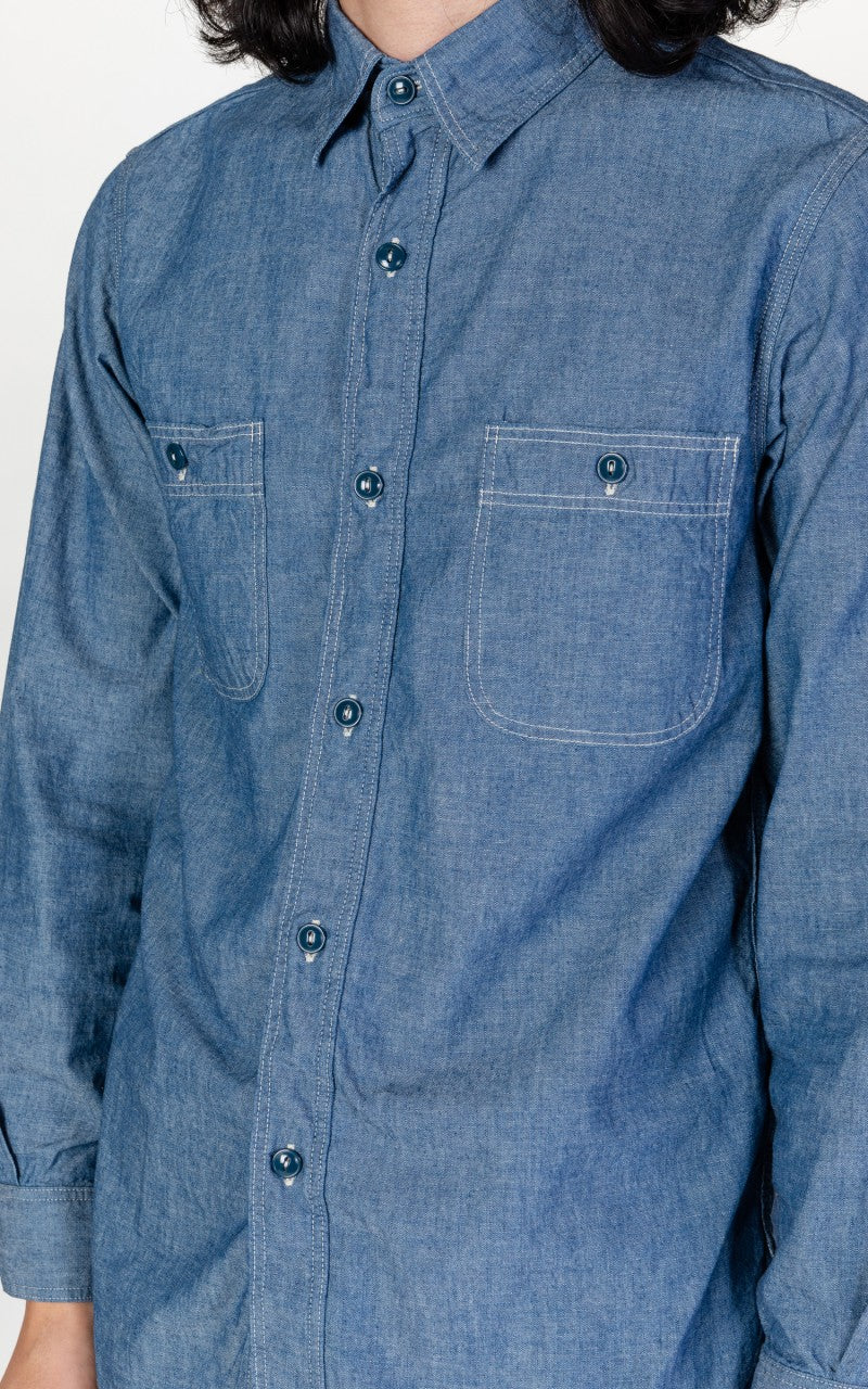 OrSlow Chambray Work Shirt Blue