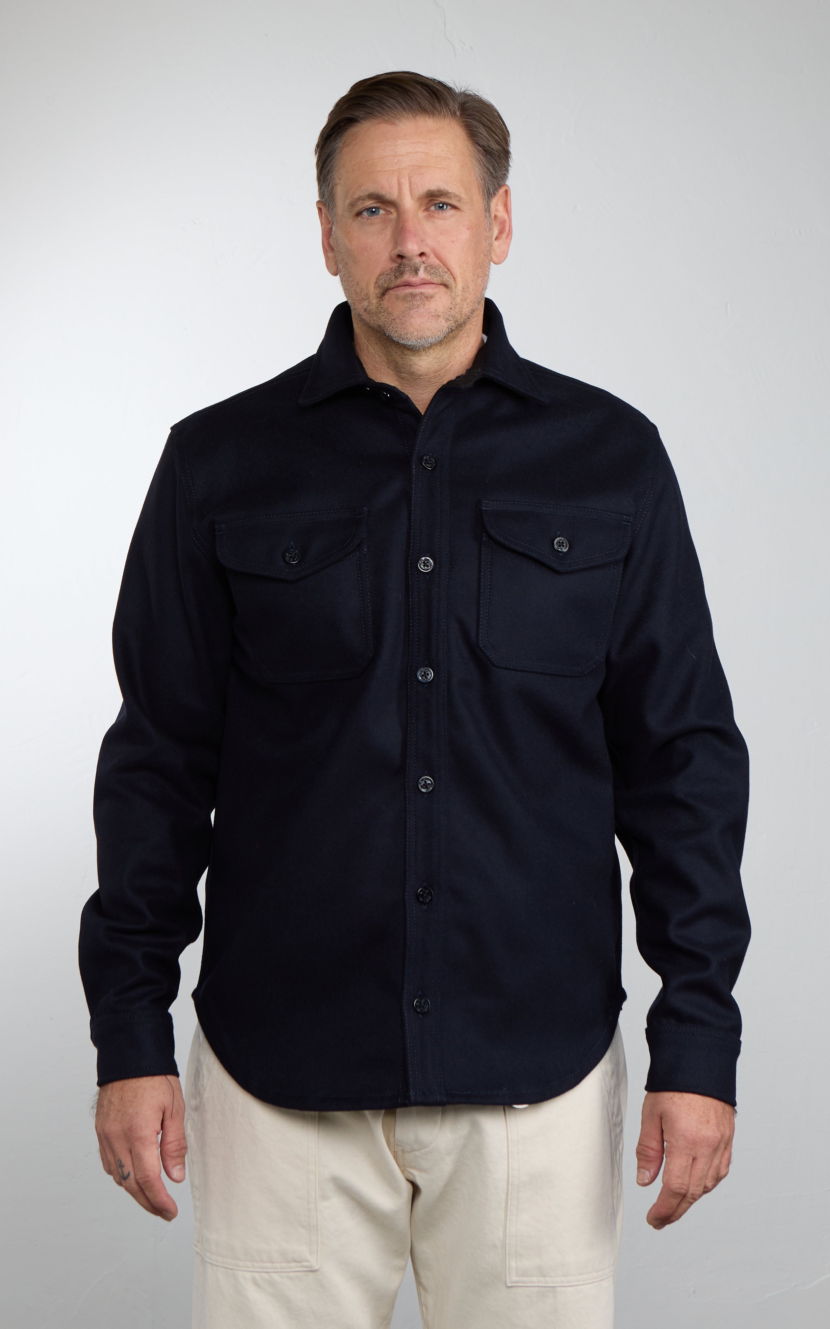 Chesapeake's Heavyweight CPO Wool Shirt Navy Blue
