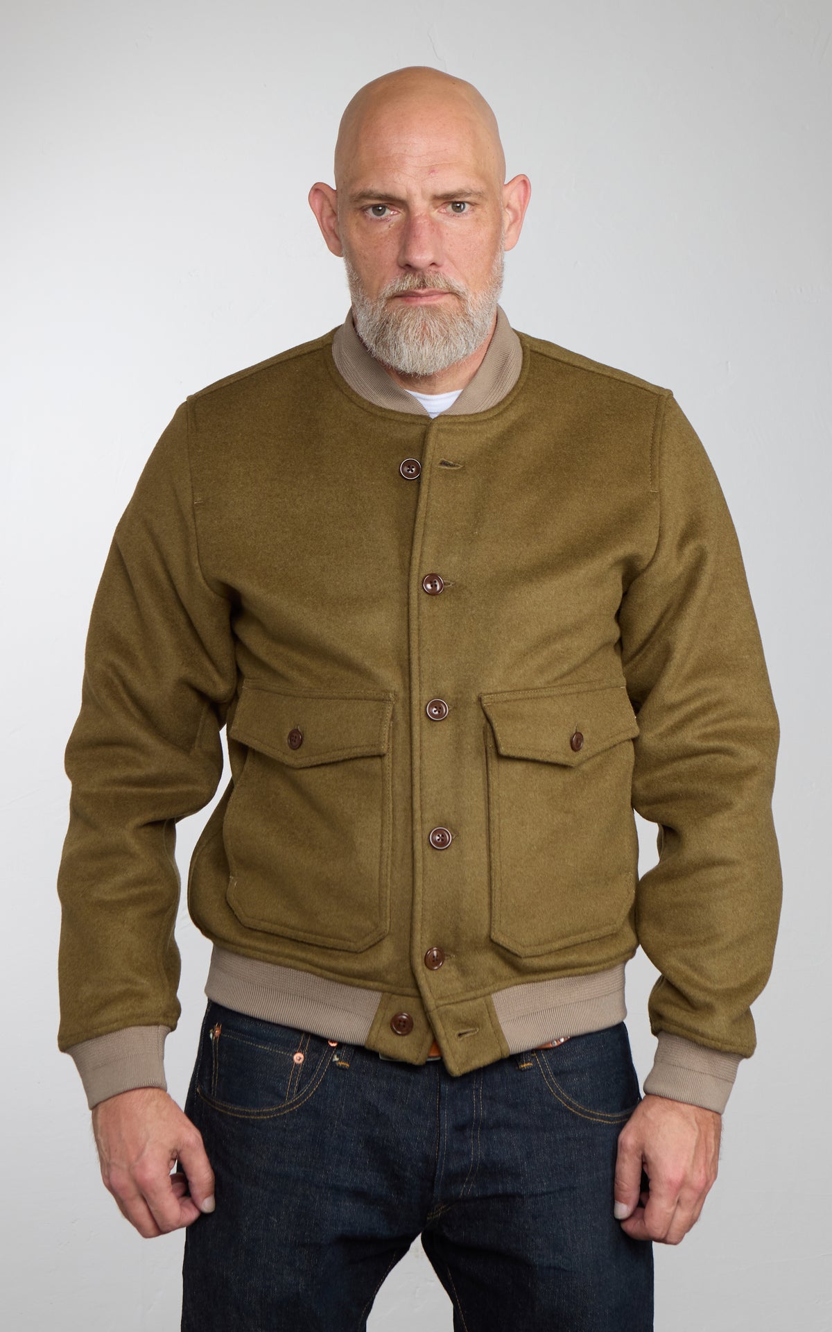 Chesapeake's A1 Wool Bomber Jacket Olive Green