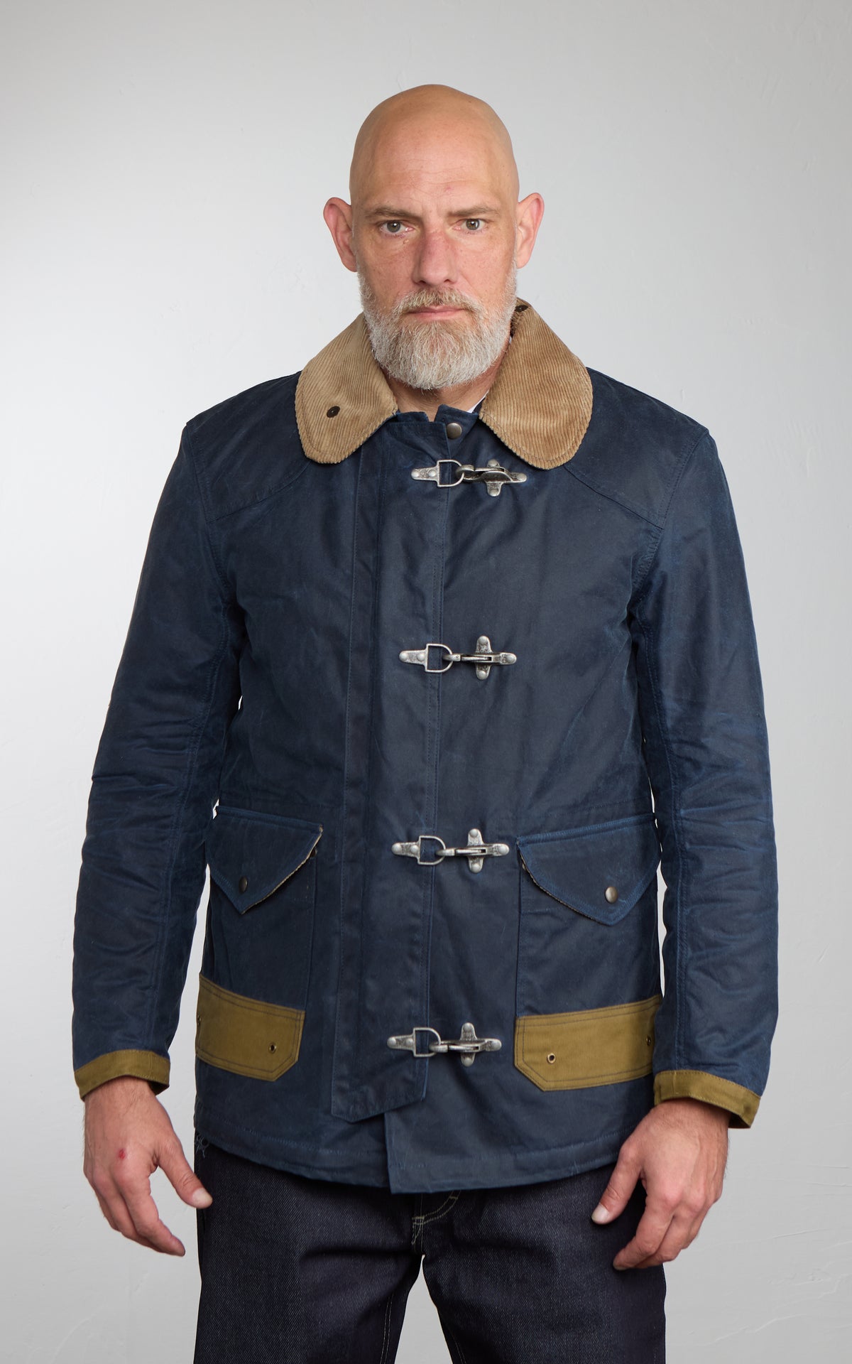 Chesapeake's Waxed Cotton Bedford Fireman Jacket Blue Deep Ocean
