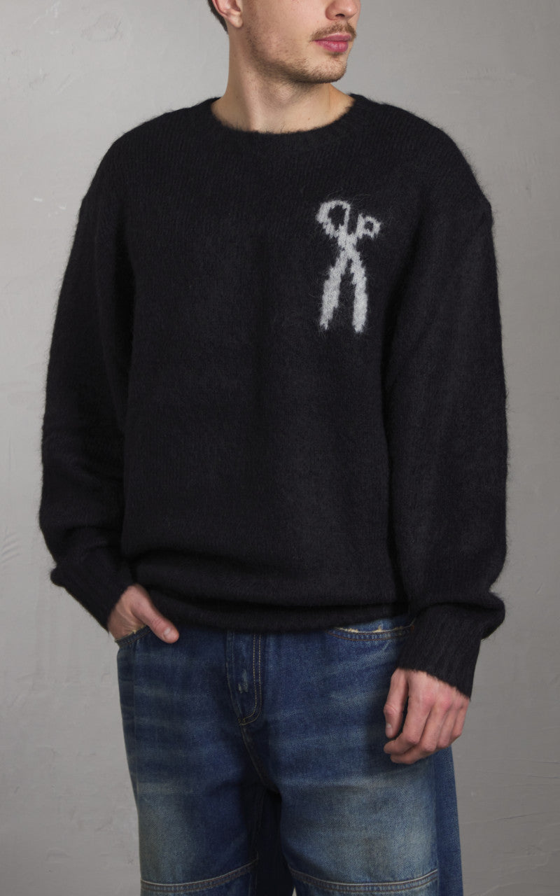 Denham Keagan Intarsia Sweater Hairy Knit Black