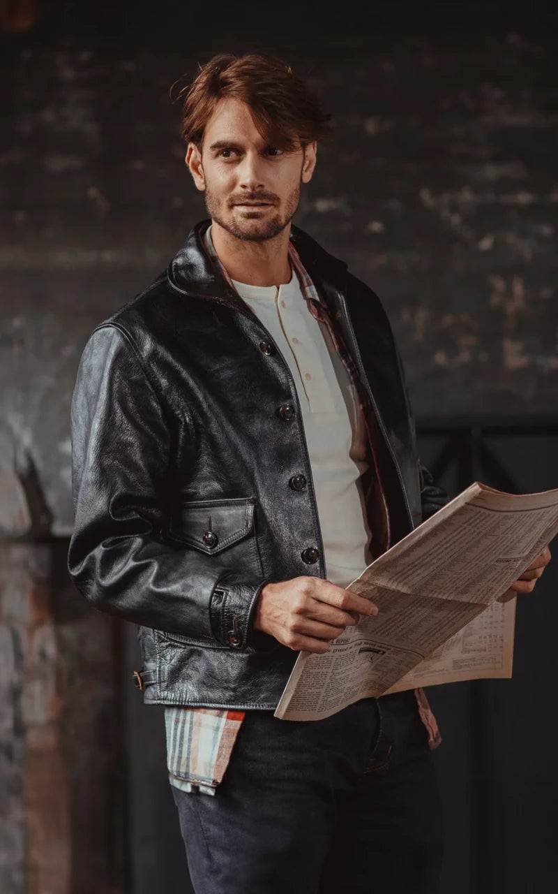 Double Helix Classic 1920s Horsehide Leather Jacket Black