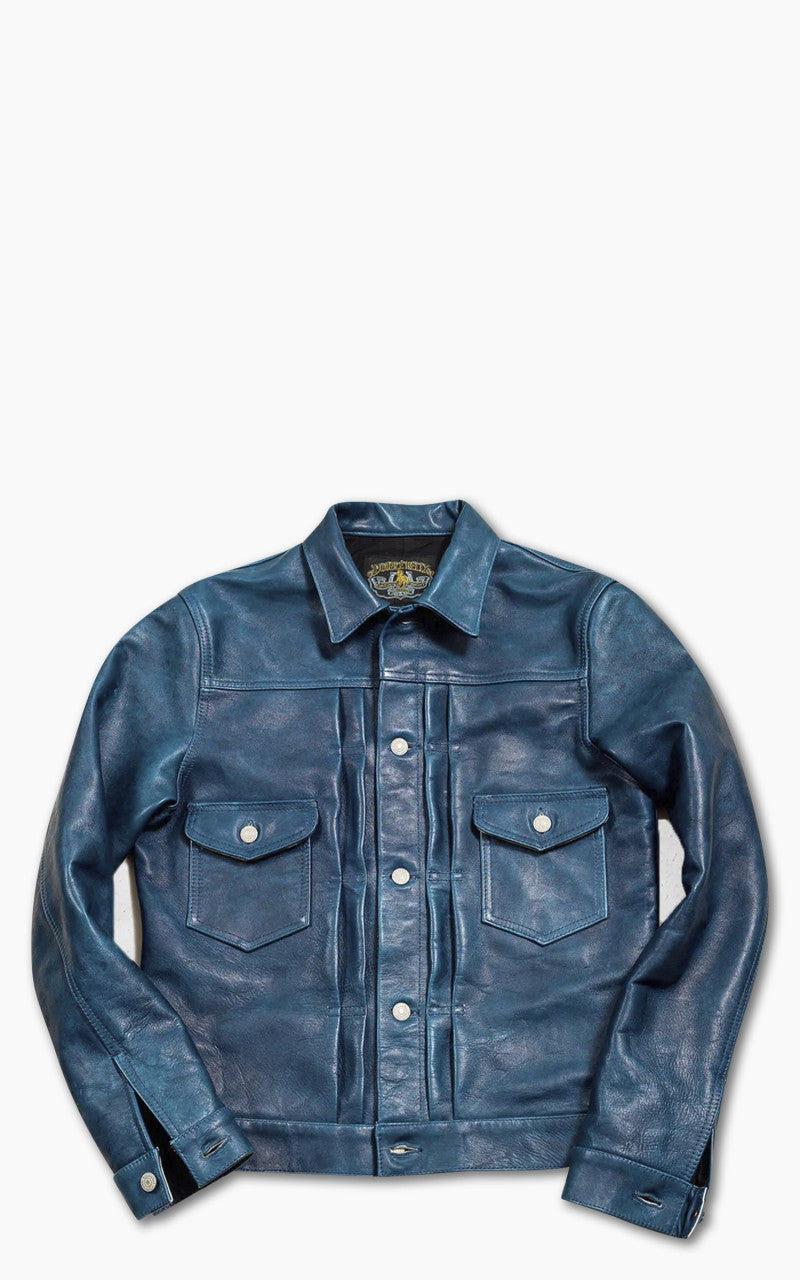 Double Helix Gold Digger Horsehide Leather Jacket Indigo