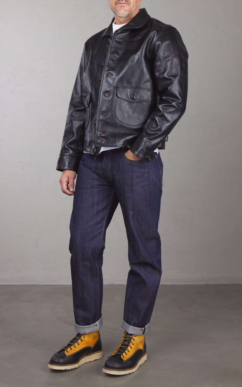 Double Helix Classic 1920s Horsehide Leather Jacket Black
