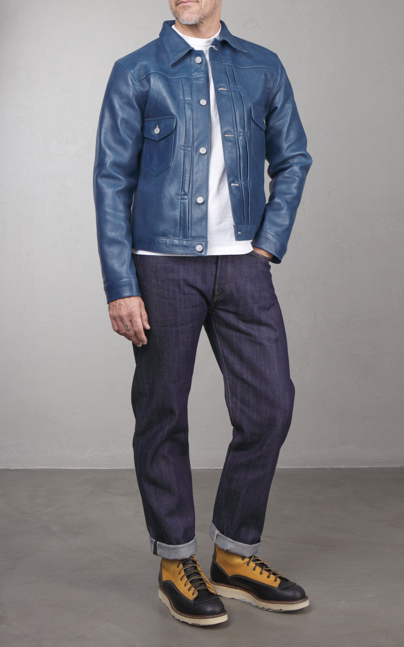 Double Helix Gold Digger Horsehide Leather Jacket Indigo