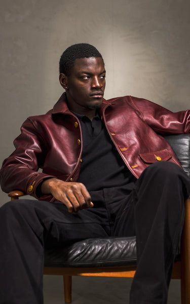 Double Helix Classic 1920s Horsehide Leather Jacket Burgundy