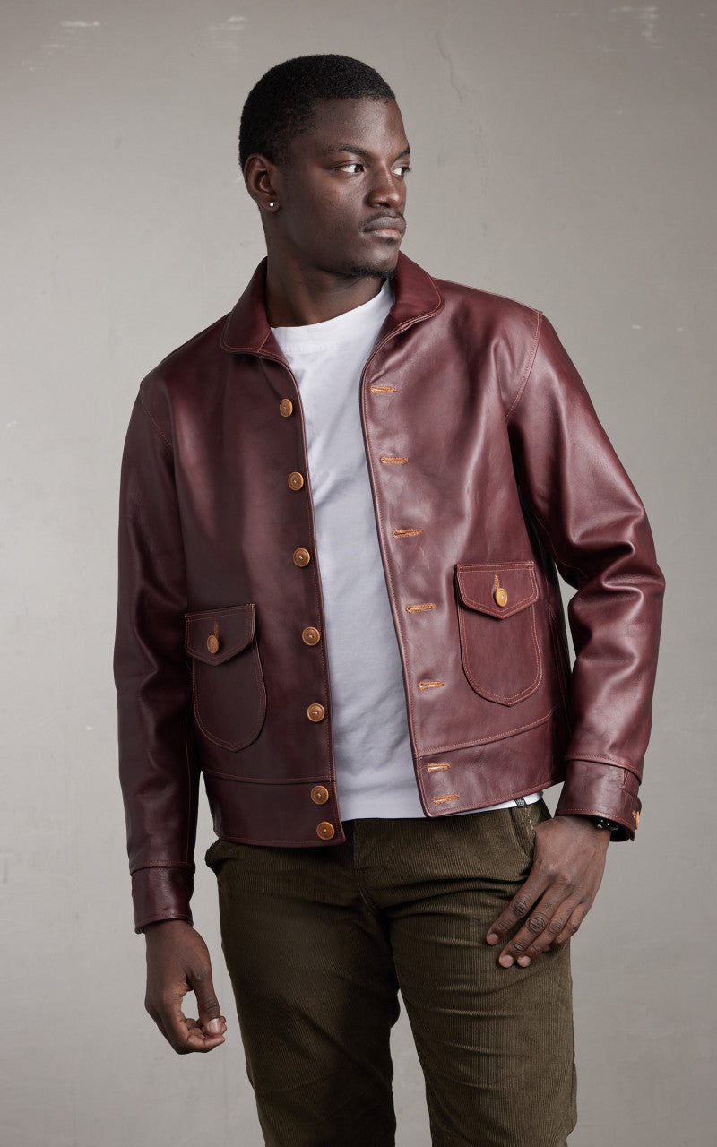Double Helix Classic 1920s Horsehide Leather Jacket Burgundy