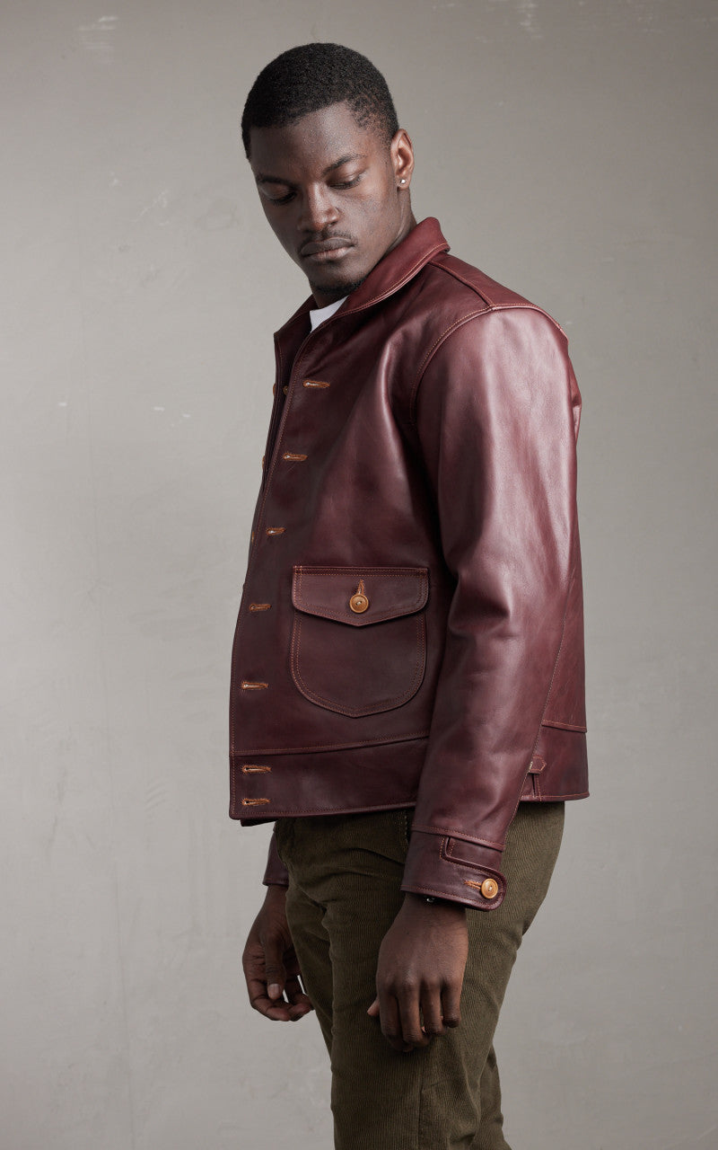 Double Helix Classic 1920s Horsehide Leather Jacket Burgundy