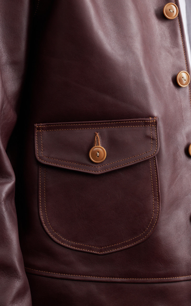 Double Helix Classic 1920s Horsehide Leather Jacket Burgundy