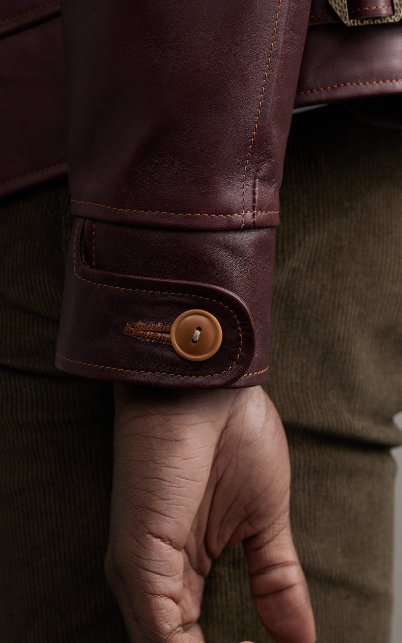 Double Helix Classic 1920s Horsehide Leather Jacket Burgundy